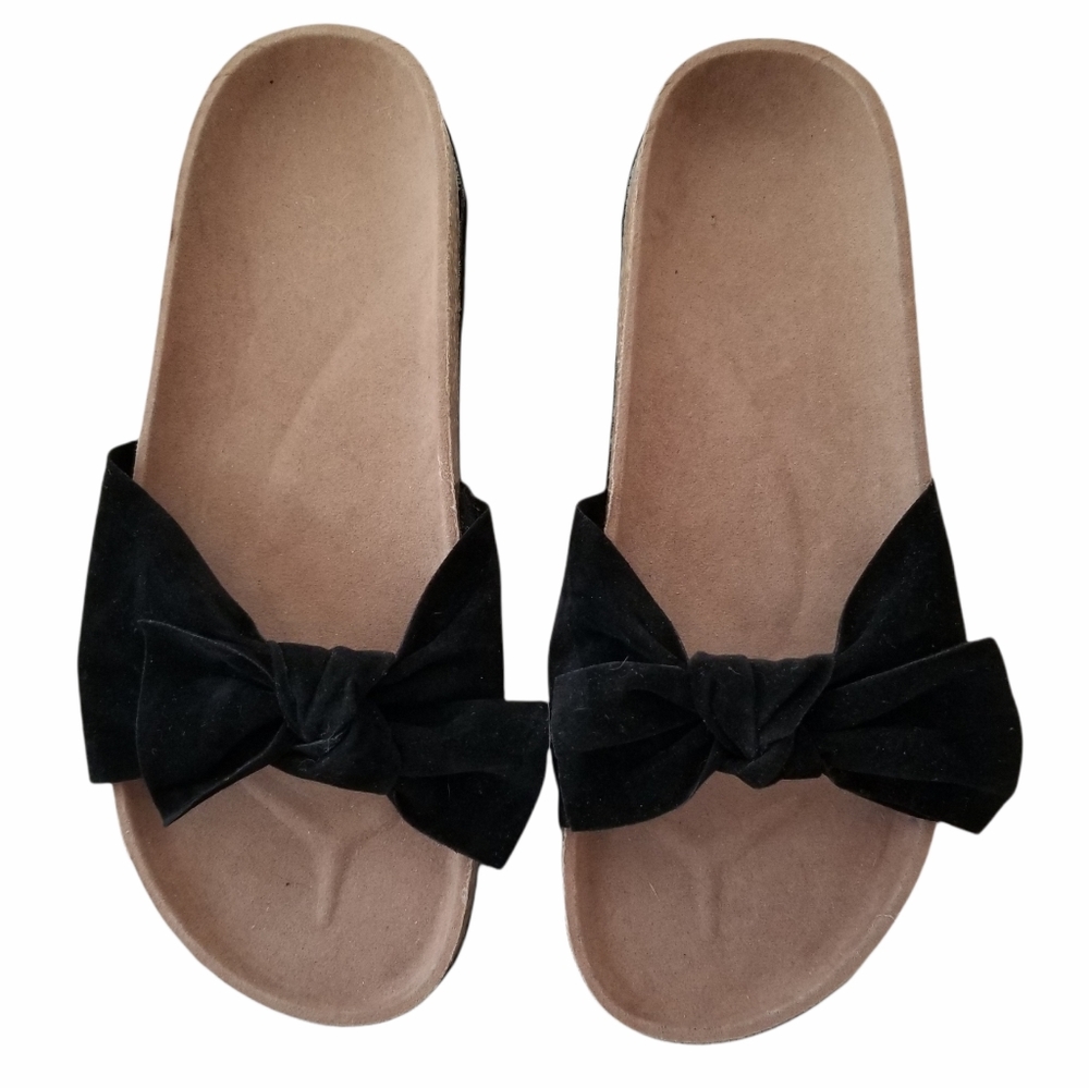 Black Velvet Bow Cork Heel Slip-On Sandals EU 39 - Picture 6 of 15